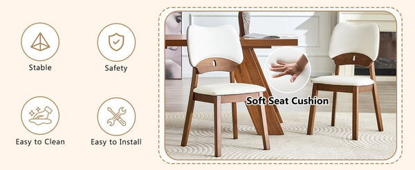 English Elm 2 Solid Wood Dining Chairs Walnut Finish Pu Cushion Ergonomic Hollowed Backrest Set White & Walnut W1512P508904