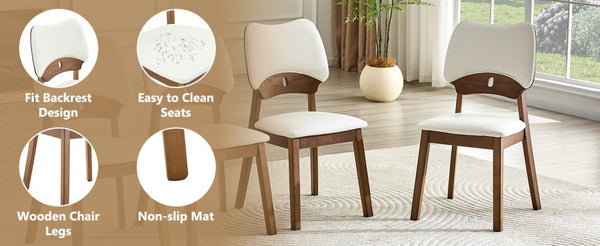 English Elm 2 Solid Wood Dining Chairs Walnut Finish Pu Cushion Ergonomic Hollowed Backrest Set White & Walnut W1512P508904