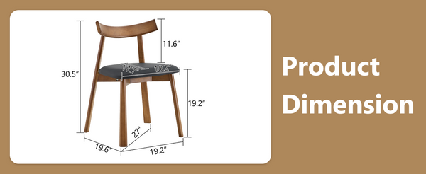 English Elm 2 Solid Wood Dining Chairs with Pu Cushions Ergonomic Curved Back Walnut Finish Walnut+Black W1512P510303