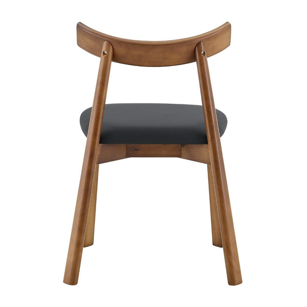 English Elm 2 Solid Wood Dining Chairs with Pu Cushions Ergonomic Curved Back Walnut Finish Walnut+Black W1512P510303