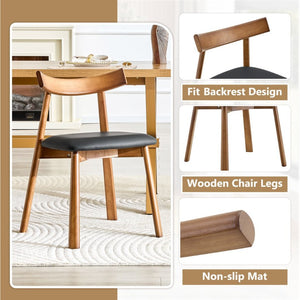 English Elm 2 Solid Wood Dining Chairs with Pu Cushions Ergonomic Curved Back Walnut Finish Walnut+Black W1512P510303