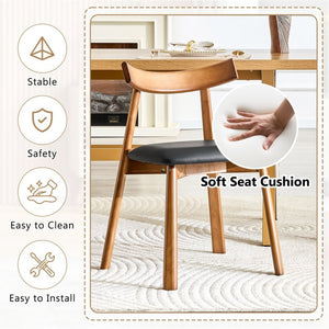 English Elm 2 Solid Wood Dining Chairs with Pu Cushions Ergonomic Curved Back Walnut Finish Walnut+Black W1512P510303