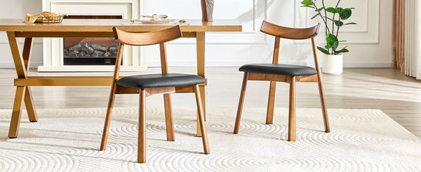 English Elm 2 Solid Wood Dining Chairs with Pu Cushions Ergonomic Curved Back Walnut Finish Walnut+Black W1512P510303