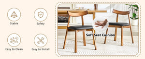 English Elm 2 Solid Wood Dining Chairs with Pu Cushions Ergonomic Curved Back Walnut Finish Walnut+Black W1512P510303