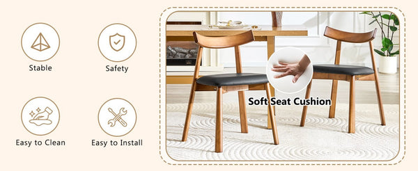 English Elm 2 Solid Wood Dining Chairs with Pu Cushions Ergonomic Curved Back Walnut Finish Walnut+Black W1512P510303