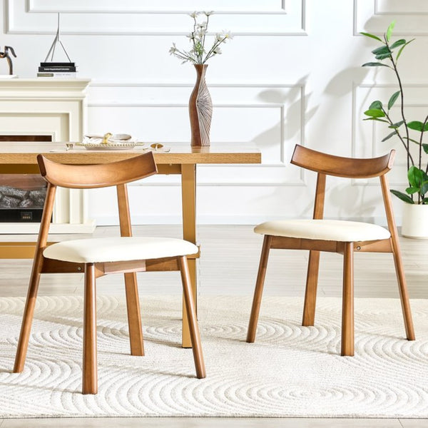 English Elm 2 Solid Wood Dining Chairs with Pu Cushions Ergonomic Curved Back Walnut Finish Walnut+White W1512P510307