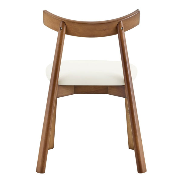 English Elm 2 Solid Wood Dining Chairs with Pu Cushions Ergonomic Curved Back Walnut Finish Walnut+White W1512P510307