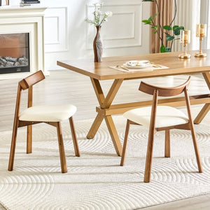 English Elm 2 Solid Wood Dining Chairs with Pu Cushions Ergonomic Curved Back Walnut Finish Walnut+White W1512P510307