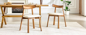 English Elm 2 Solid Wood Dining Chairs with Pu Cushions Ergonomic Curved Back Walnut Finish Walnut+White W1512P510307