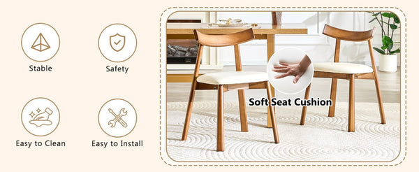 English Elm 2 Solid Wood Dining Chairs with Pu Cushions Ergonomic Curved Back Walnut Finish Walnut+White W1512P510307