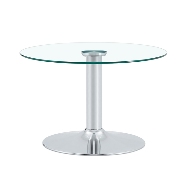 English Elm 27.5-inch Round Tempered Glass Coffee Table with Polished Metal Base Glam Living Room Silver W1512P510324