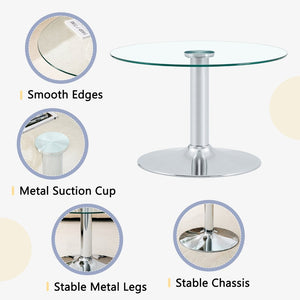 English Elm 27.5-inch Round Tempered Glass Coffee Table with Polished Metal Base Glam Living Room Silver W1512P510324