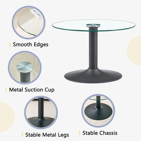 English Elm 27.5-inch Round Tempered Glass Coffee Table with Polished Metal Base Glam Living Room W1512P510326
