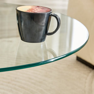 English Elm 27.5-inch Round Tempered Glass Coffee Table with Polished Metal Base Glam Living Room W1512P510326