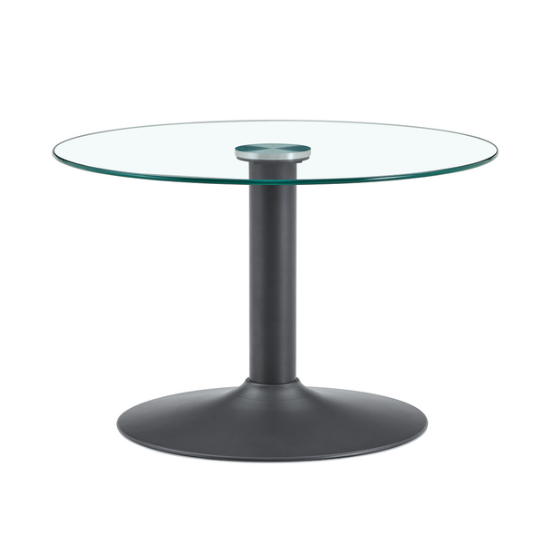 English Elm 27.5-inch Round Tempered Glass Coffee Table with Polished Metal Base Glam Living Room W1512P510326
