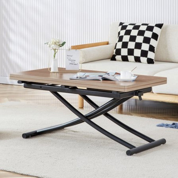 English Elm Modern Adjustable Folding Table with Wood Grain Top and Black Metal Legs for Any Room W1512P511127