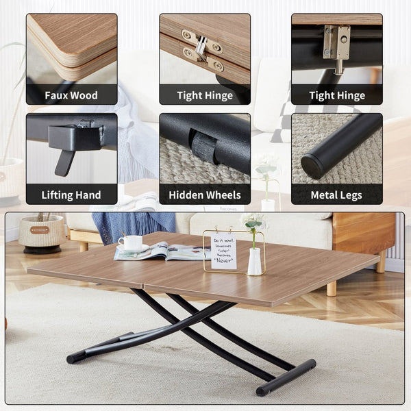 English Elm Modern Adjustable Folding Table with Wood Grain Top and Black Metal Legs for Any Room W1512P511127