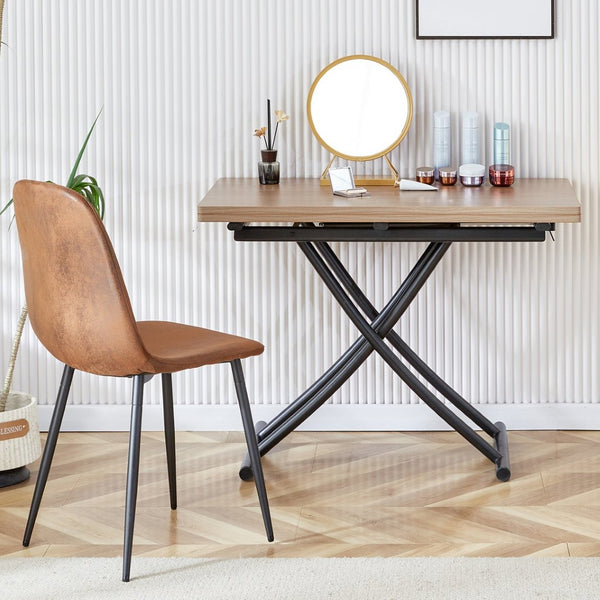 English Elm Modern Adjustable Folding Table with Wood Grain Top and Black Metal Legs for Any Room W1512P511127