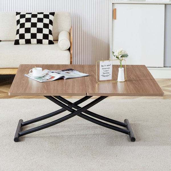 English Elm Modern Adjustable Folding Table with Wood Grain Top and Black Metal Legs for Any Room W1512P511127