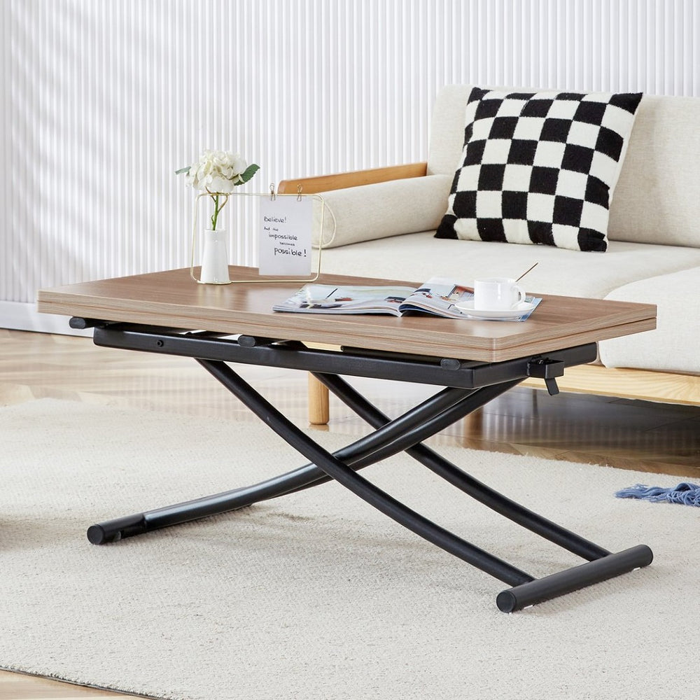English Elm Modern Adjustable Folding Table with Wood Grain Top and Black Metal Legs for Any Room W1512P511127