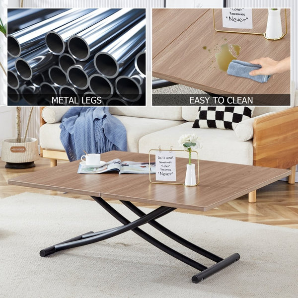 English Elm Modern Adjustable Folding Table with Wood Grain Top and Black Metal Legs for Any Room W1512P511127