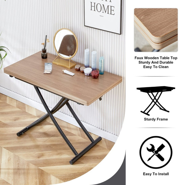 English Elm Modern Adjustable Folding Table with Wood Grain Top and Black Metal Legs for Any Room W1512P511127