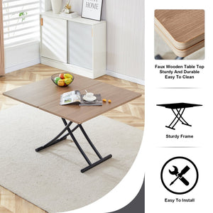 English Elm Modern Adjustable Folding Table with Wood Grain Top and Black Metal Legs for Any Room W1512P511127