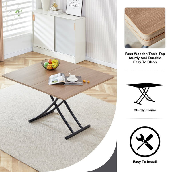 English Elm Modern Adjustable Folding Table with Wood Grain Top and Black Metal Legs for Any Room W1512P511127