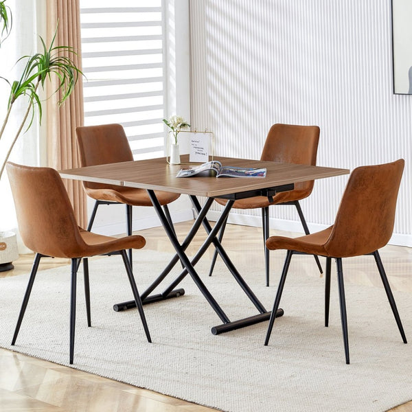 English Elm Modern Adjustable Folding Table with Wood Grain Top and Black Metal Legs for Any Room W1512P511127