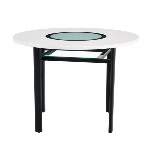 English Elm 42 Inch Round White Mdf Dining Table Gray Glass Inlay Metal Legs Seats 4 to 6 W1512P511198