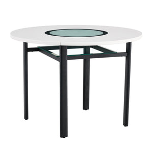 English Elm 42 Inch Round White Mdf Dining Table Gray Glass Inlay Metal Legs Seats 4 to 6 W1512P511198