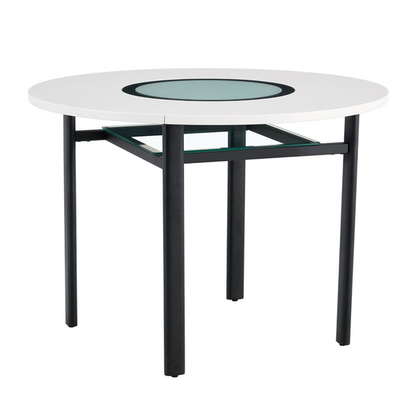 English Elm 42 Inch Round White Mdf Dining Table Gray Glass Inlay Metal Legs Seats 4 to 6 W1512P511198