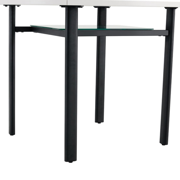 English Elm 42 Inch Round White Mdf Dining Table Gray Glass Inlay Metal Legs Seats 4 to 6 W1512P511198