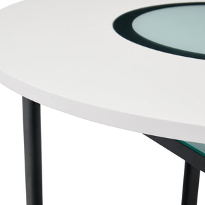 English Elm 42 Inch Round White Mdf Dining Table Gray Glass Inlay Metal Legs Seats 4 to 6 W1512P511198
