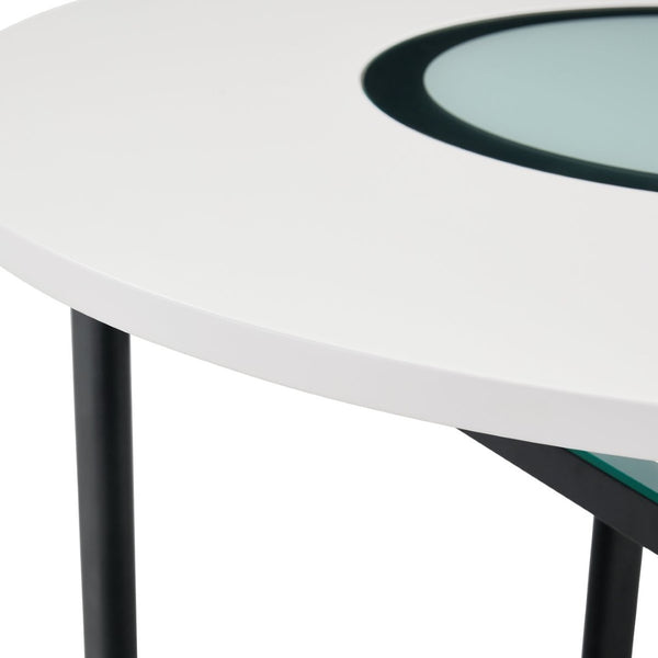 English Elm 42 Inch Round White Mdf Dining Table Gray Glass Inlay Metal Legs Seats 4 to 6 W1512P511198
