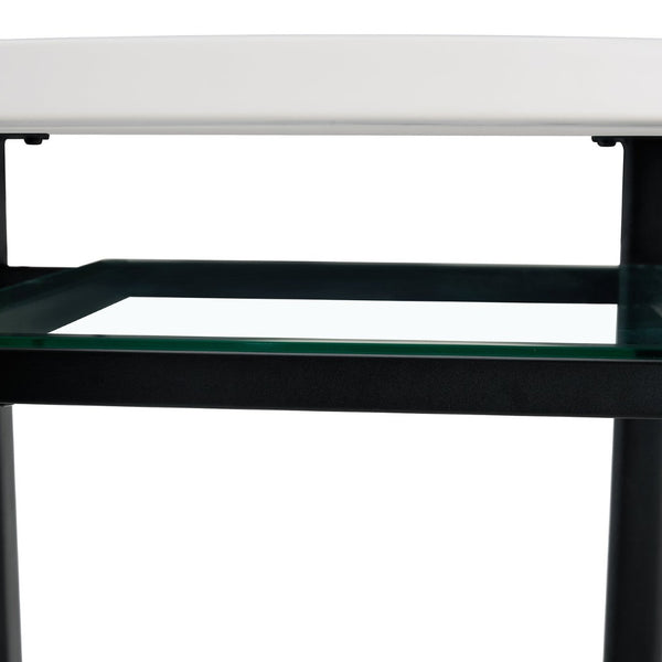 English Elm 42 Inch Round White Mdf Dining Table Gray Glass Inlay Metal Legs Seats 4 to 6 W1512P511198