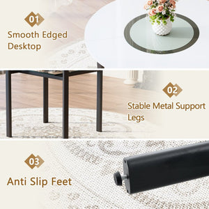 English Elm 42 Inch Round White Mdf Dining Table Gray Glass Inlay Metal Legs Seats 4 to 6 W1512P511198