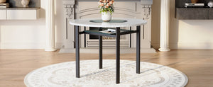 English Elm 42 Inch Round White Mdf Dining Table Gray Glass Inlay Metal Legs Seats 4 to 6 W1512P511198