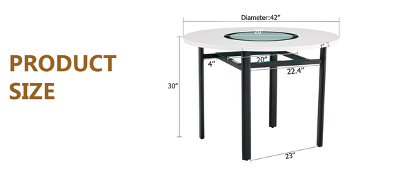 English Elm 42 Inch Round White Mdf Dining Table Gray Glass Inlay Metal Legs Seats 4 to 6 W1512P511198