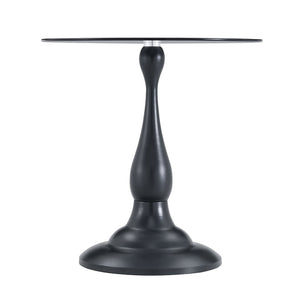 English Elm Small Round Metal Side Table Tempered Glass Top Vintage Industrial Accent for Bedroom Black W1512P514524