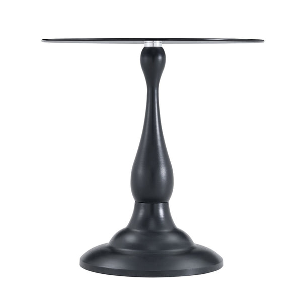 English Elm Small Round Metal Side Table Tempered Glass Top Vintage Industrial Accent for Bedroom Black W1512P514524