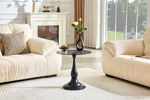 English Elm Small Round Metal Side Table Tempered Glass Top Vintage Industrial Accent for Bedroom Black W1512P514524