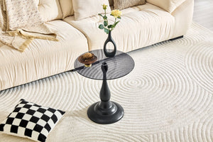 English Elm Small Round Metal Side Table Tempered Glass Top Vintage Industrial Accent for Bedroom Black W1512P514524
