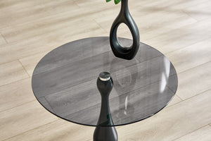 English Elm Small Round Metal Side Table Tempered Glass Top Vintage Industrial Accent for Bedroom Black W1512P514524