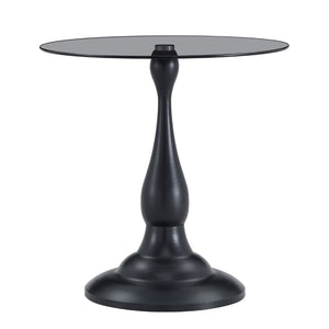 English Elm Small Round Metal Side Table Tempered Glass Top Vintage Industrial Accent for Bedroom Black W1512P514524