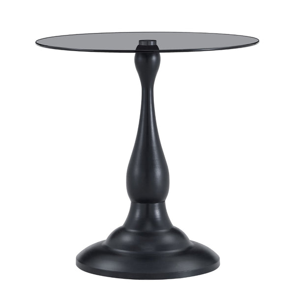 English Elm Small Round Metal Side Table Tempered Glass Top Vintage Industrial Accent for Bedroom Black W1512P514524