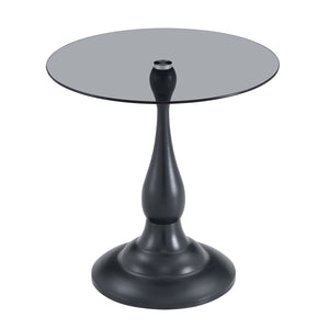 English Elm Small Round Metal Side Table Tempered Glass Top Vintage Industrial Accent for Bedroom Black W1512P514524