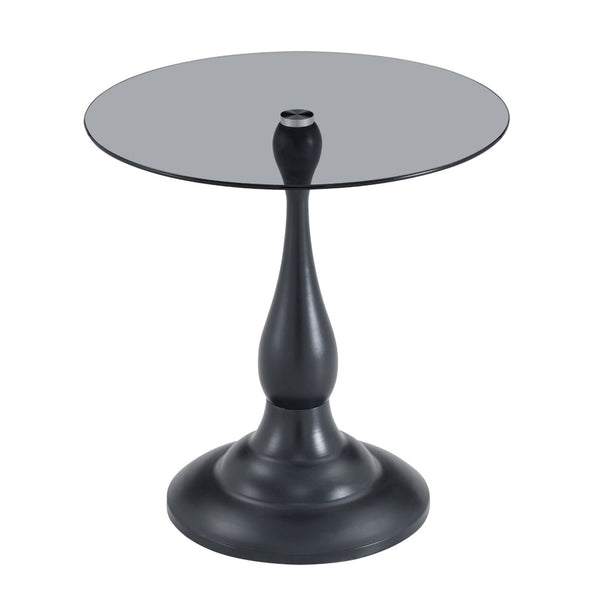 English Elm Small Round Metal Side Table Tempered Glass Top Vintage Industrial Accent for Bedroom Black W1512P514524