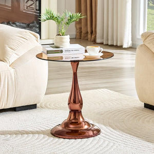 English Elm Small Round Metal Side Table Tempered Glass Top Vintage Industrial Accent for Bedroom Rose Gold W1512P514804