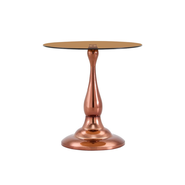 English Elm Small Round Metal Side Table Tempered Glass Top Vintage Industrial Accent for Bedroom Rose Gold W1512P514804